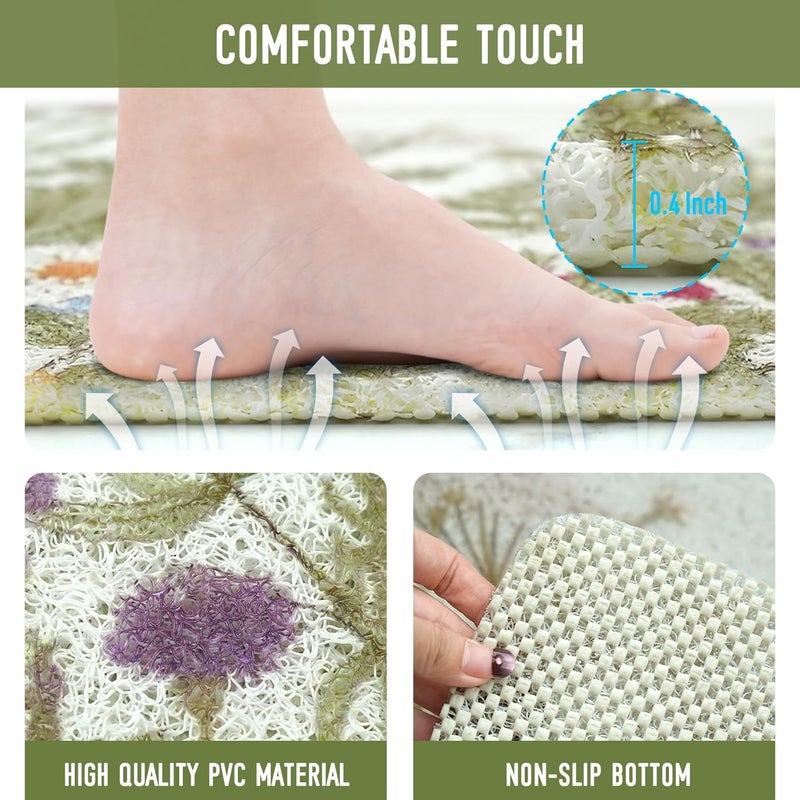 aquoechd Square Shower Mat, 24 x 24 Inch Non Slip Flower Shower Stall Mat, Quick-Dry PVC Loofah Bath Mat for Shower Tub Bathroom - Image 2